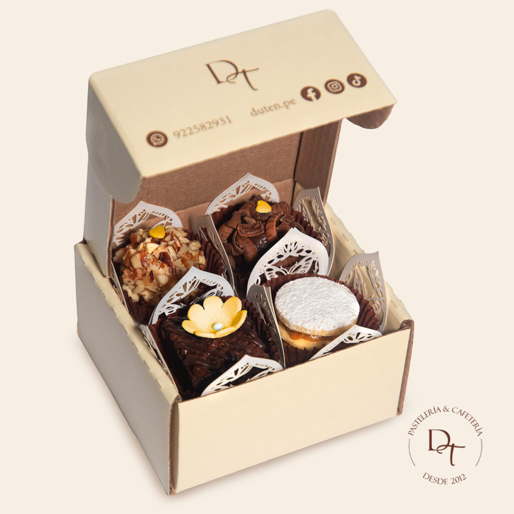 Petit Primaveral Incluye 4 dulcesitos variados: 1Trufas de chocolate, 1 bolita de pecana, 1 brownie amelcochado y 1 mini alfajor.