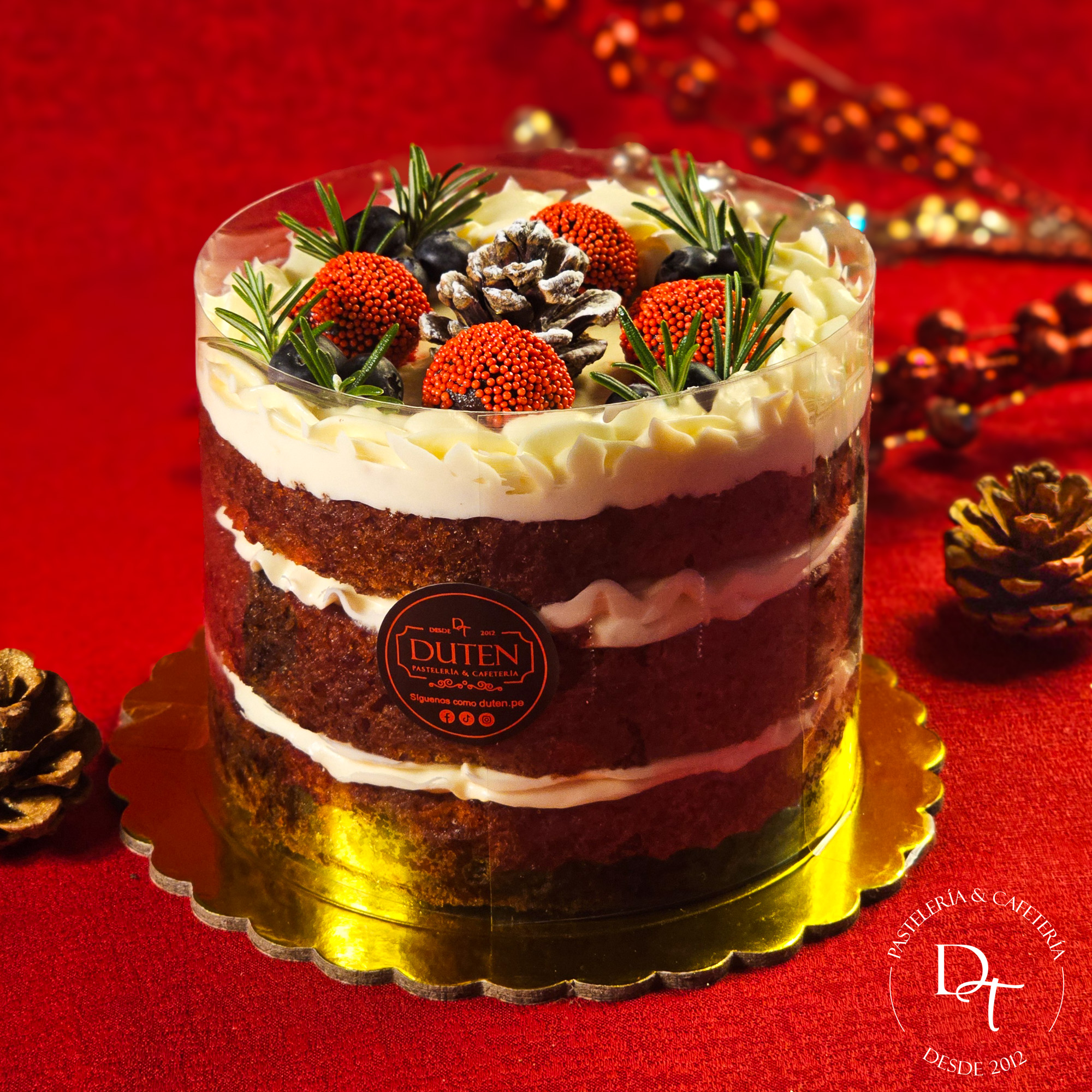 Postres navideños Duten Mini Torta de Frutos rojos, carrot cake y torta de chocolate 100% naturales